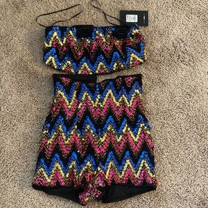 Multicolored sequin short set